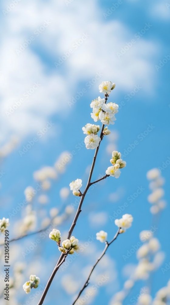 White Blossoms in Spring: A Breathtaking Floral Scene under a Blue Sky White Blossoms in Spring: A Breathtaking Floral Scene under a Blue Sky