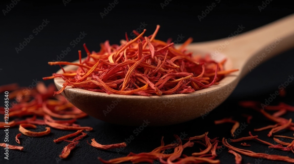 Fototapeta premium Dried Saffron Threads in a Wooden Spoon