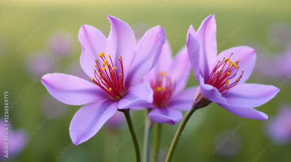 Vibrant Purple Saffron Flowers in Full Bloom Close-Up Vibrant Purple Saffron Flowers in Full Bloom Close-Up