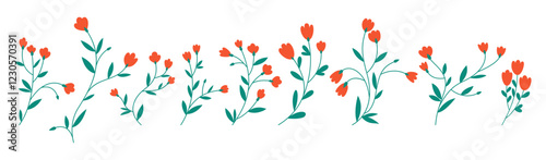 Wildflowers set. Hand drawn vector illustration. Set of elements for design and decoration.
