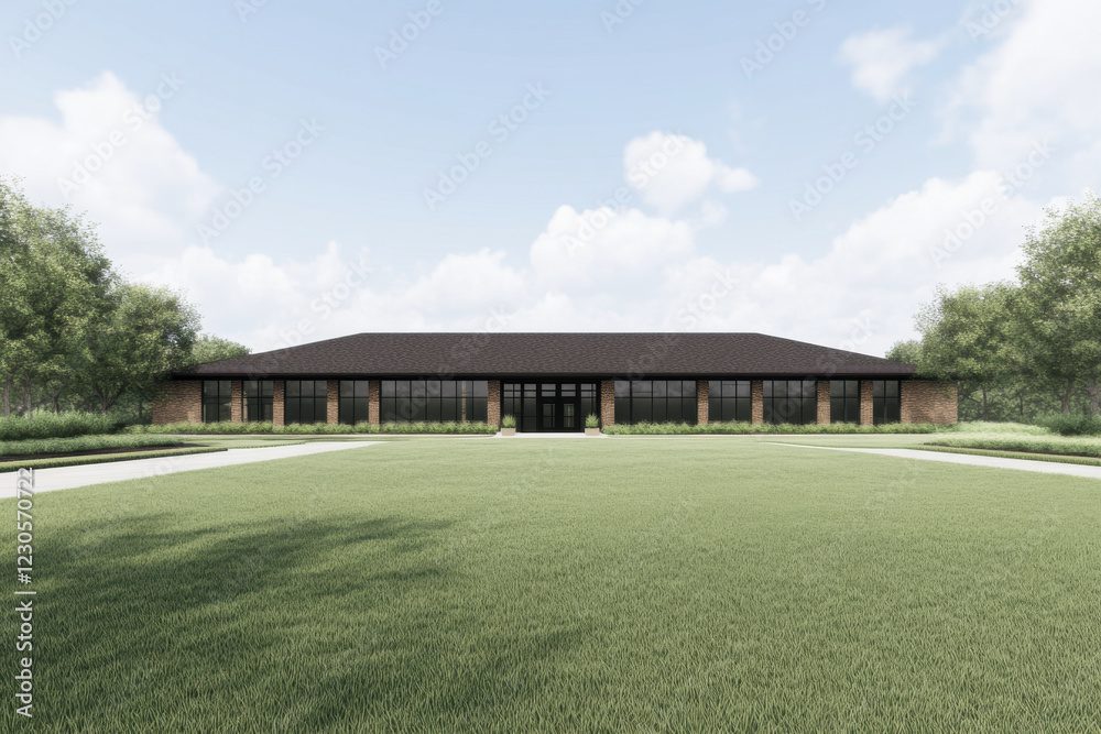 Obraz premium A large building with a lot of windows and a large front door