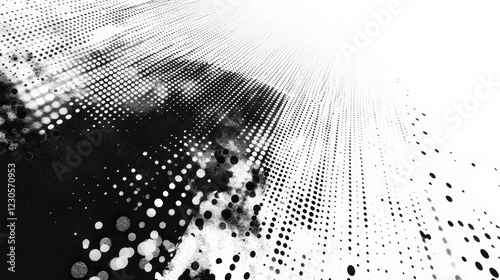 Abstract Halftone Dots Pattern Background: Black and White Digital Art.