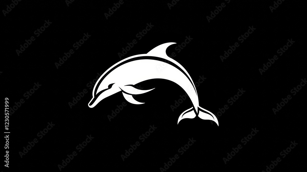 Naklejka premium Dolphin gracefully leaping in the ocean with a minimalist design and sleek silhouette on a black background. Generative AI