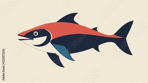 Colorful illustration of a fish swimming peacefully in a minimalist style on a light background. Generative AI photo