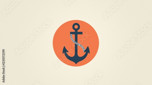 Design featuring a classic anchor within a circular orange background, symbolizing maritime themes and nautical life. Generative AI photo