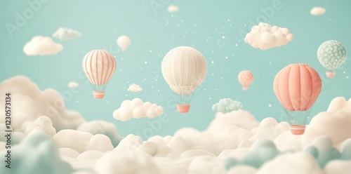 Wallpaper Mural Pastel Hot Air Balloons Float Above Fluffy Clouds Torontodigital.ca
