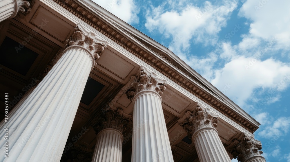 Columns soar against a serene blue sky, showcasing the architectural beauty and historical significance of this ancient masterpiece Columns soar against a serene blue sky, showcasing the architectural beauty and historical significance of this ancient masterpiece