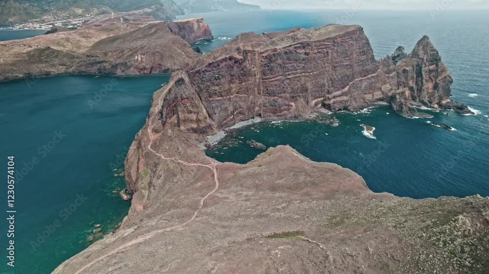 Madeira, coastline, cliffs, PR8 hinking route, droneshot aerial