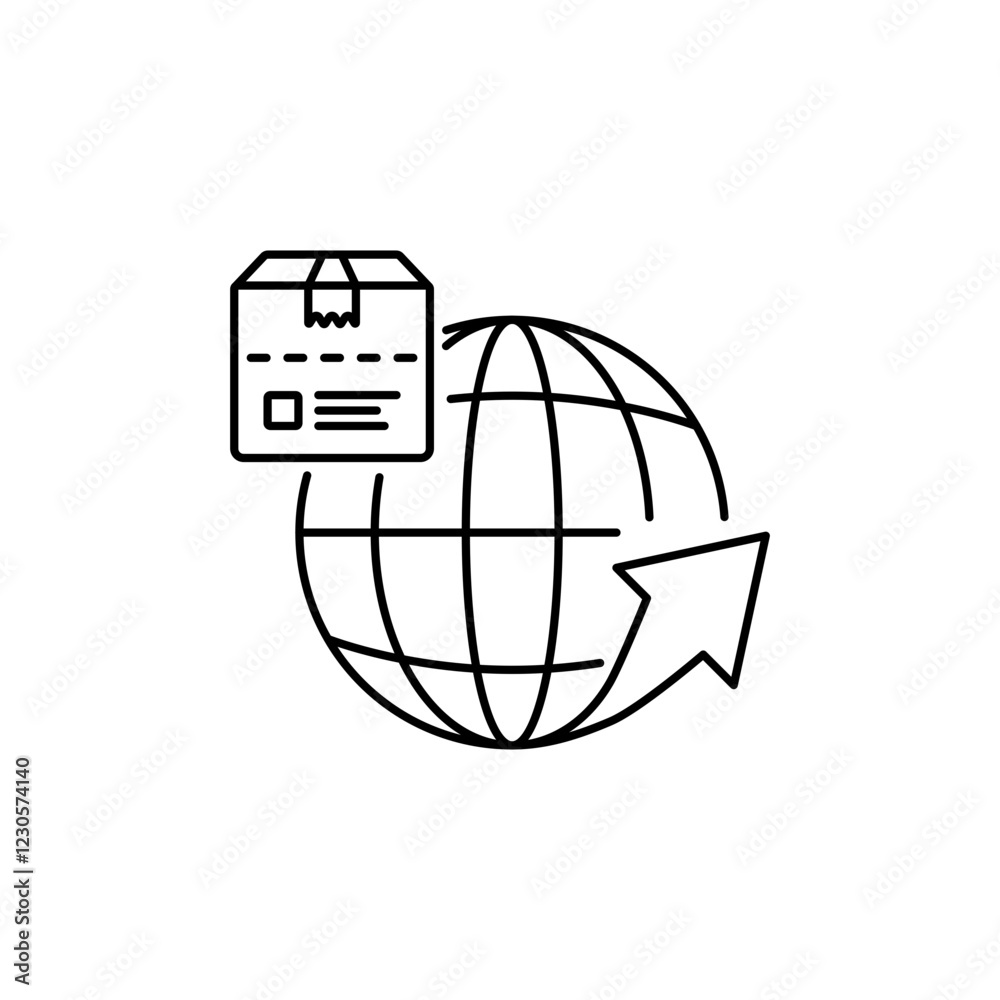 Outline Package Shipped Internationally icon, indicating international shipping. Outline Package Shipped Internationally icon, indicating international shipping.