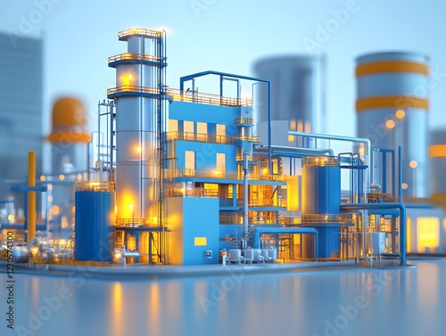 Night Industrial Refinery Plant Complex 3D Model