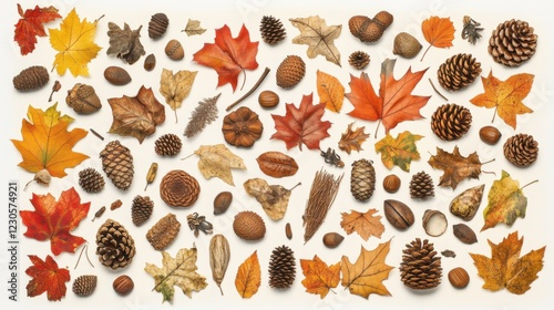 Colorful autumn leaves and natural elements.