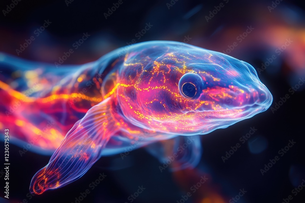 Electric fields generated by an electric eel, visualized with vibrant currents, illustrating the fascinating way these creatures hunt and navigate
