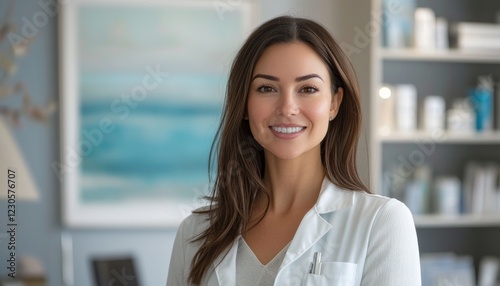 Portrait of a dermatologist in a modern clinic, embodying trust and professionalism