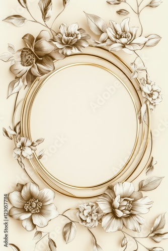Gold frame with flowers and leaves around mirror center