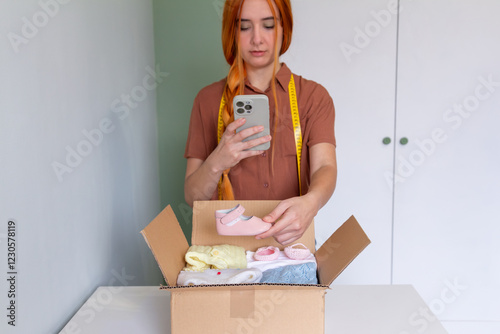 Young Woman Organizing Her Closet to Sell Clothes and Accessories