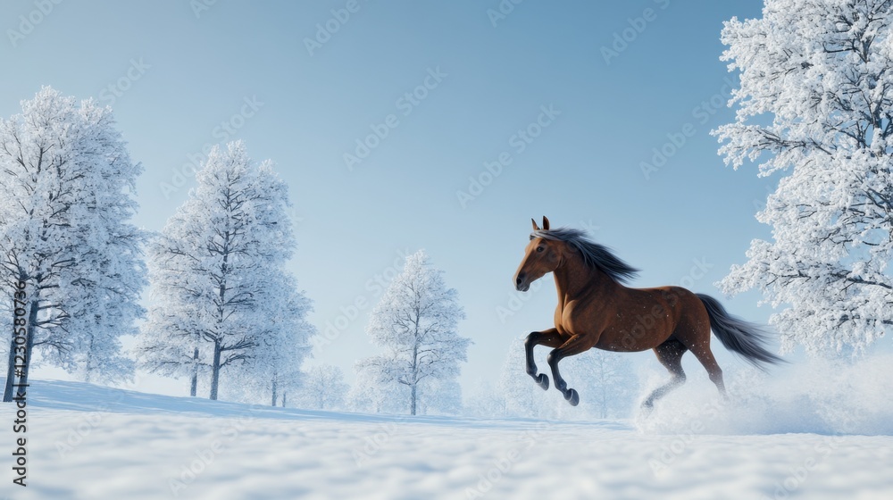 Majestic Horse Galloping Through Snowy Winter Landscape: Capturing the Raw Beauty and Power of Horses for Equestrian Calendars and Winter-Themed Cards Majestic Horse Galloping Through Snowy Winter Landscape: Capturing the Raw Beauty and Power of Horses for Equestrian Calendars and Winter-Themed Cards
