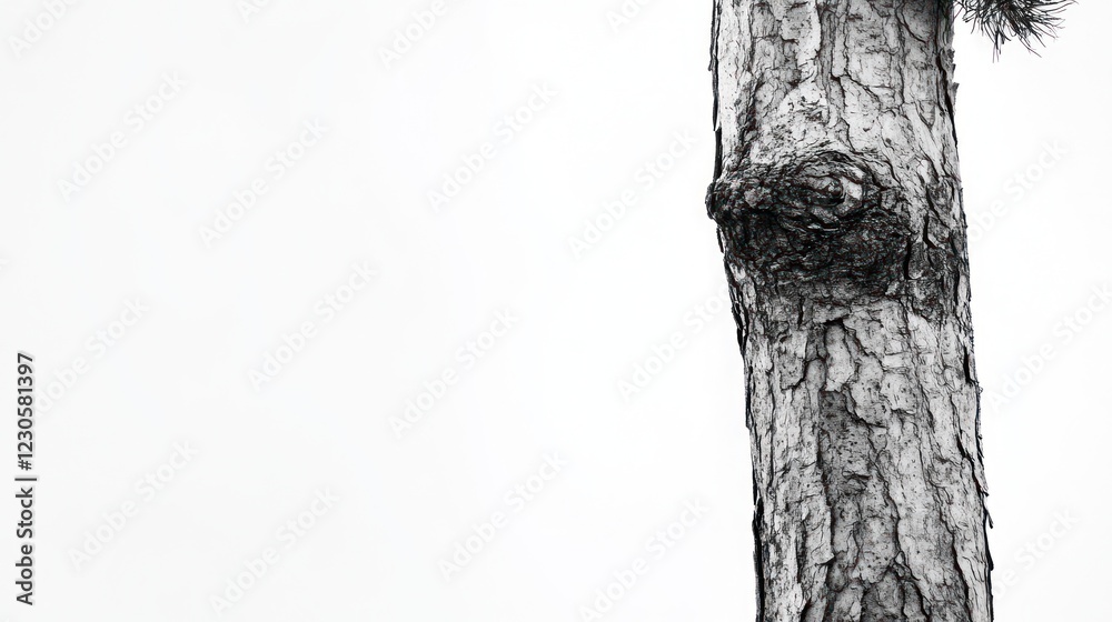 Fototapeta premium Close-up tree trunk, textured bark, outdoor, bright sky, nature photography