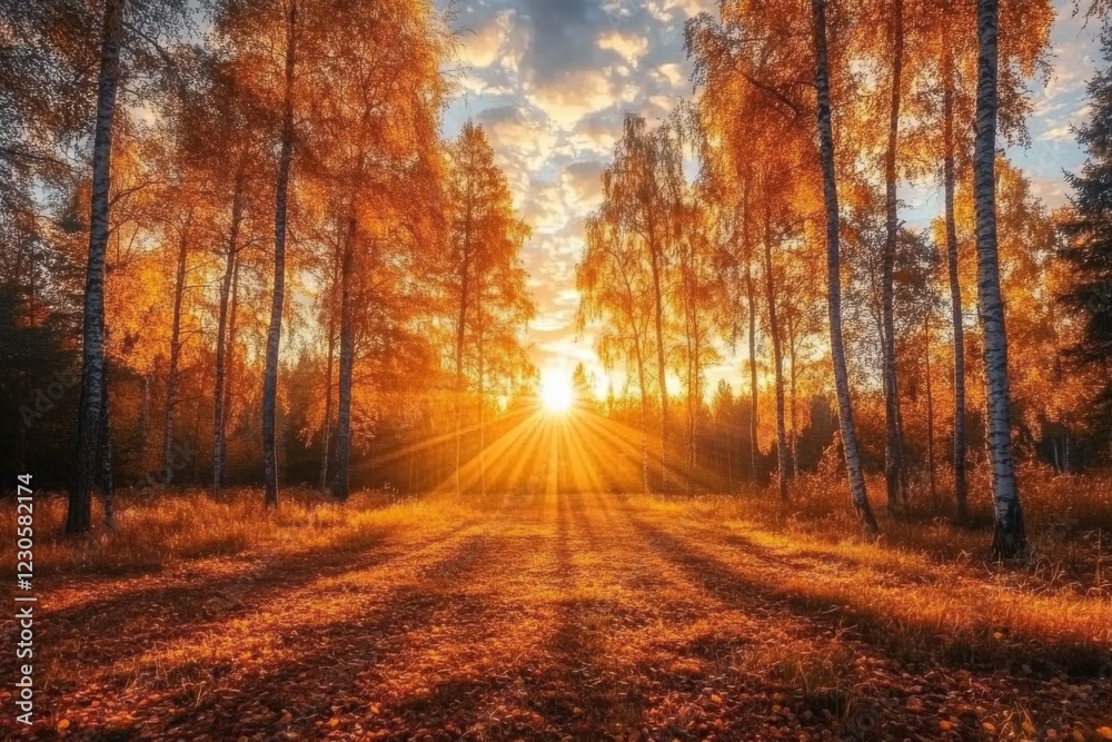Obraz premium Sunlit Autumn Forest Scene