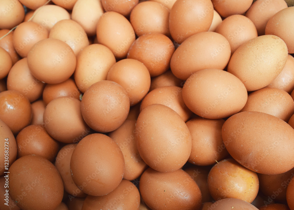 pile lots of chicken eggs for cooking ingredients
