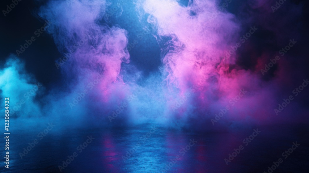 Fototapeta premium Background of an empty room with smoke and neon light. Dark abstract background