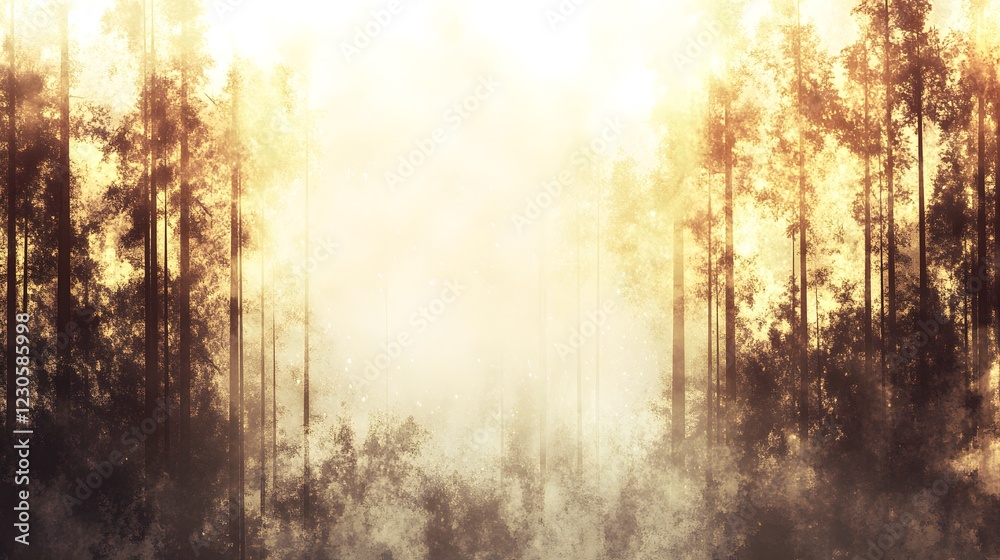 Magical Golden Forest Sunrise Mist Landscape Magical Golden Forest Sunrise Mist Landscape