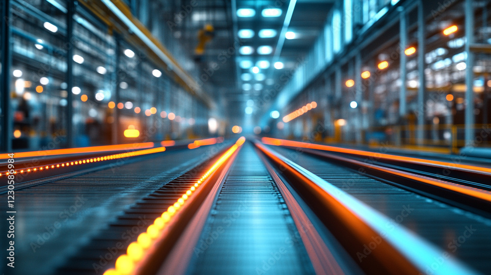 A futuristic smart factory featuring AI, IoT, and robotics in a minimalistic, bright light-toned setting illustrating advanced manufacturing for improved efficiency and productivity with a blank capti A futuristic smart factory featuring AI, IoT, and robotics in a minimalistic, bright light-toned setting illustrating advanced manufacturing for improved efficiency and productivity with a blank capti