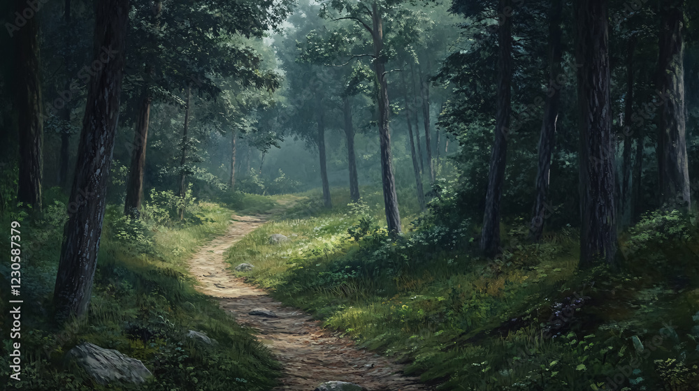 Fototapeta premium A trail cutting through a dense forest.