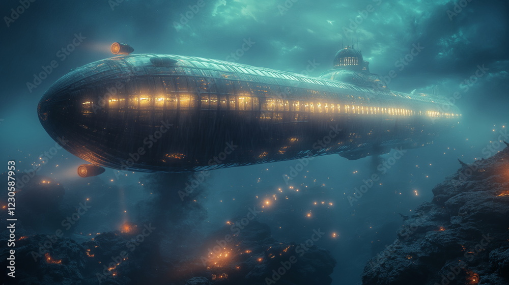 Fototapeta premium A huge cylindrical ship about a kilometer long wit_009