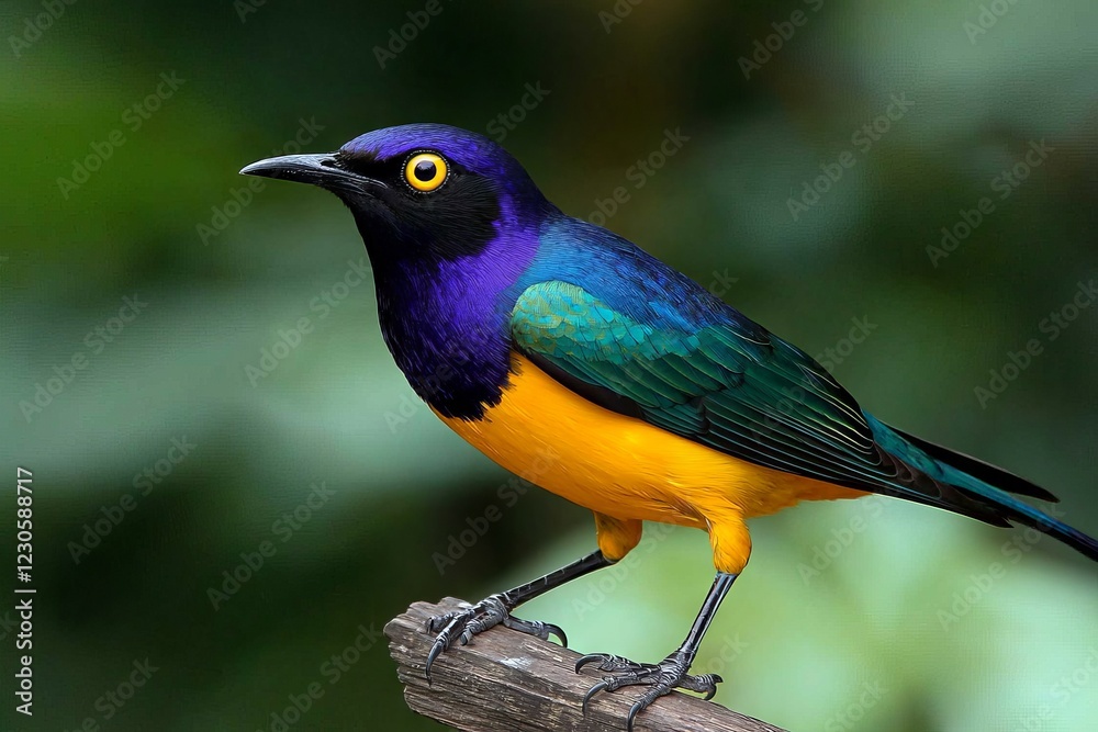 A Cape Glossy Starling perched on a fence post in the South African wilderness. A Cape Glossy Starling perched on a fence post in the South African wilderness.