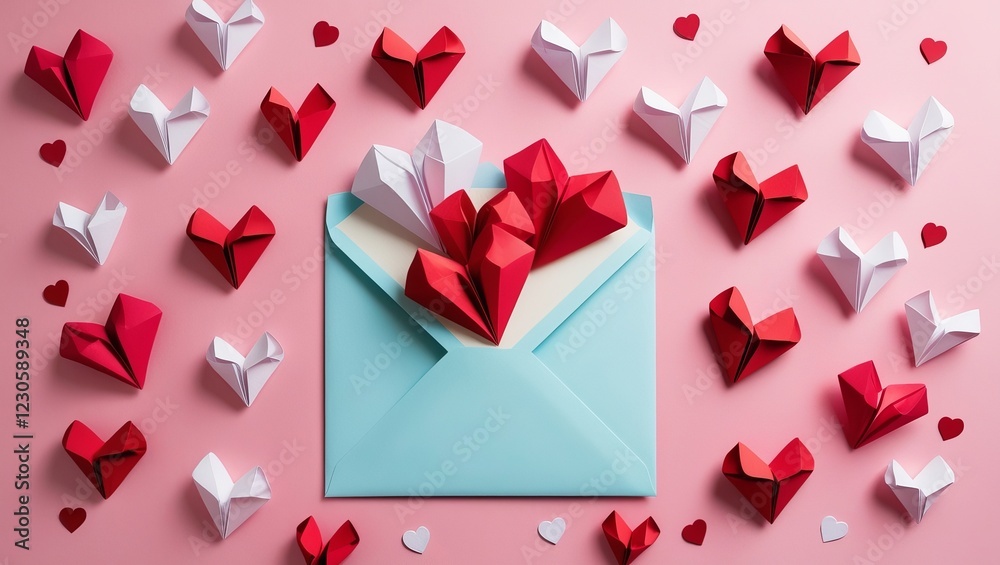 Origami Heart Explosion from Envelope - Generative AI