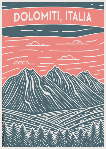 Dolomiti, Italy - minimalist poster, sticker, t-shirt, card, wall art, souvenir printing design
