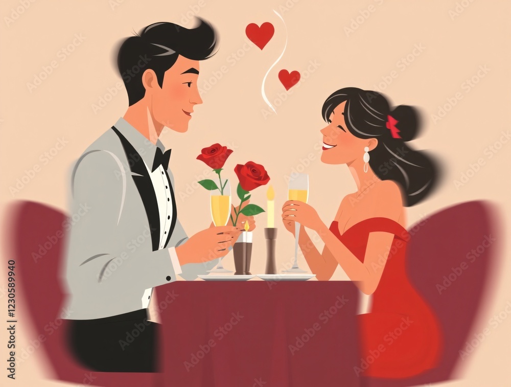 A Man Proposing with Wedding Ring and Roses to his Girlfriend. Rings exchange. Valentine celebration A Man Proposing with Wedding Ring and Roses to his Girlfriend. Rings exchange. Valentine celebration