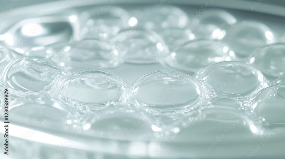 Close up of many translucent bubbles in liquid Close up of many translucent bubbles in liquid