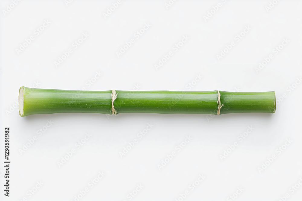 Fototapeta premium Single Bamboo Shoot: A vibrant green bamboo shoot, meticulously presented against a clean backdrop, showcases its natural texture and elegant simplicity.