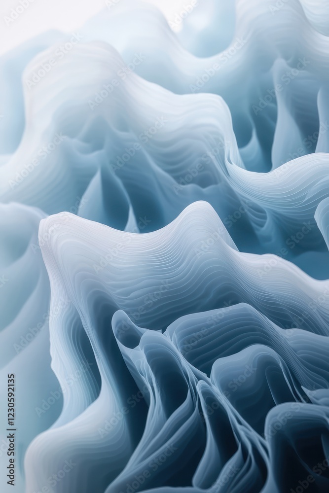 Obraz premium Abstract blue layered paper waves, studio shot, texture background, design element