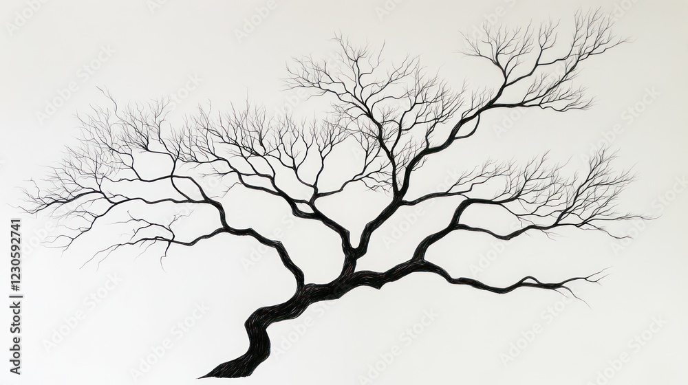 Fototapeta premium Winter tree branch art, minimalist design, white background, wall decor