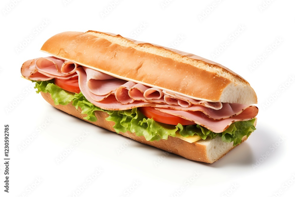 Sandwich with ham, tomato and lettuce isolated on a white background Sandwich with ham, tomato and lettuce isolated on a white background