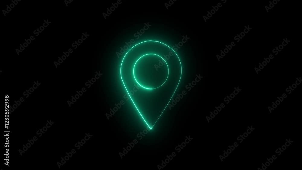 GPS track address, place search and direction icon. map pointer . Glowing neon Location icon sign animation.