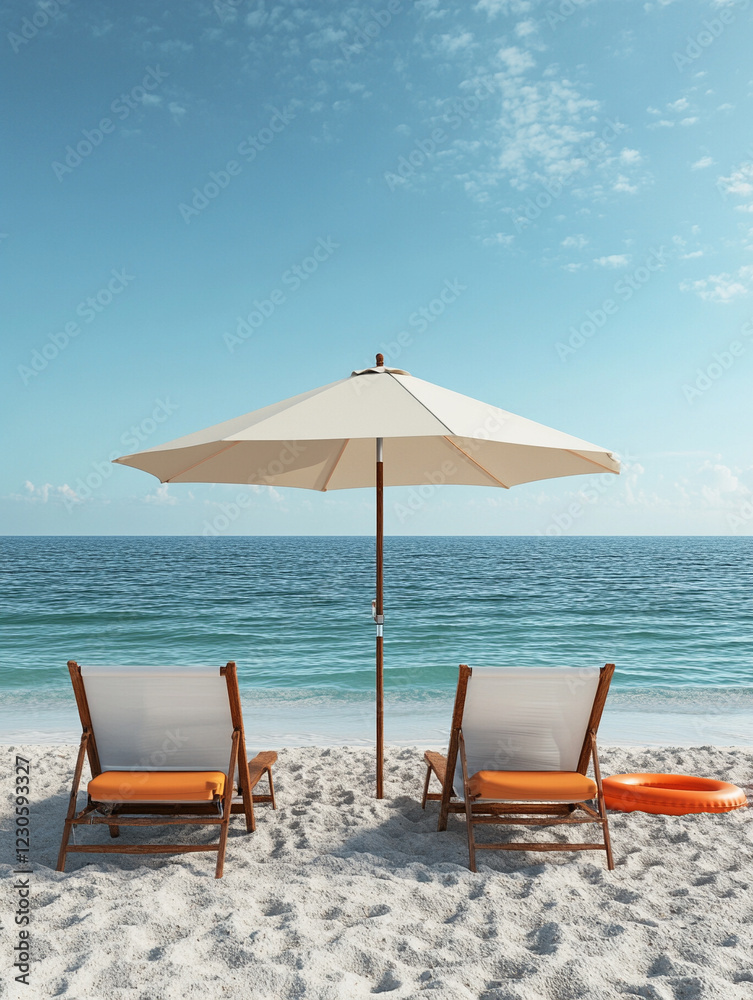 Relaxation by the sea with chairs and umbrella Relaxation by the sea with chairs and umbrella