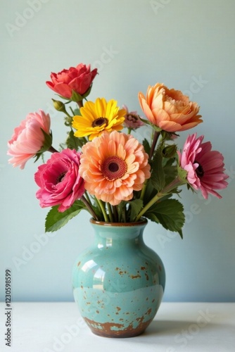 Wallpaper Mural Whimsical flower arrangement in distressed glass vase, eclectic, unique Torontodigital.ca