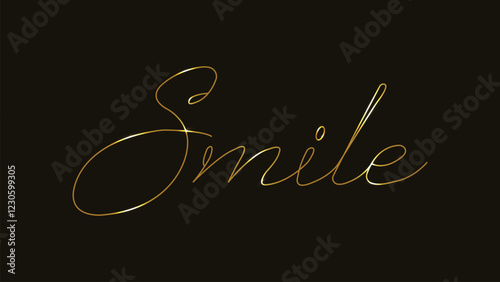 Smile. Typography. Gold. Hand drawn. T shirt. Calligraphic design. Inspirational vector illustration. Health Logo. Think positive. Line art.  Banners, labels, signs, prints, posters, the web. Quote.
