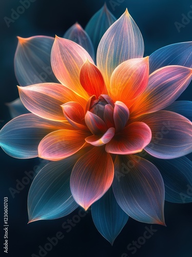 Vibrant dahlia blooming, dark background, close-up, floral design