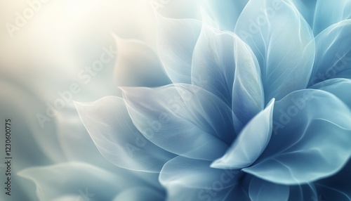 Soft blue flower petals create an ethereal atmosphere in a serene setting