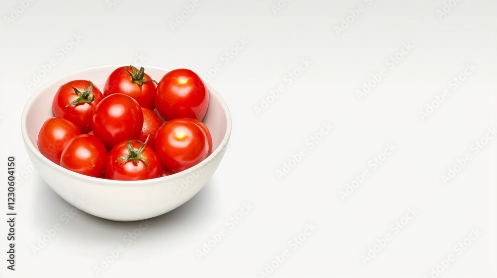 Fresh Red Tomatoes in a White Bowl on a Light Background Fresh Red Tomatoes in a White Bowl on a Light Background