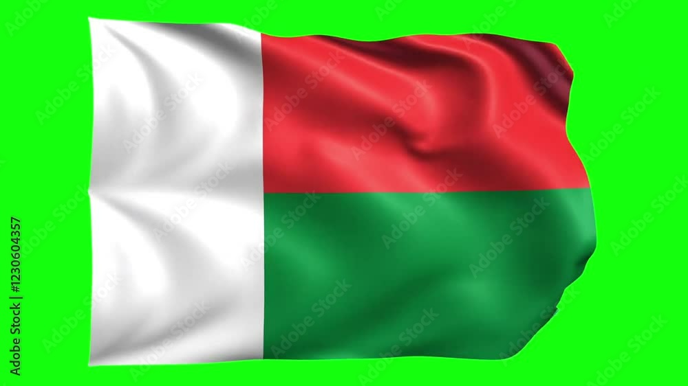 Madagascar waving flag animation on green screen, high-quality loop for video editing and keying Madagascar waving flag animation on green screen, high-quality loop for video editing and keying