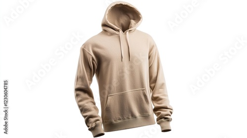 Plain Beige Hoodie on White Background for Casual Wear and Fashion photo