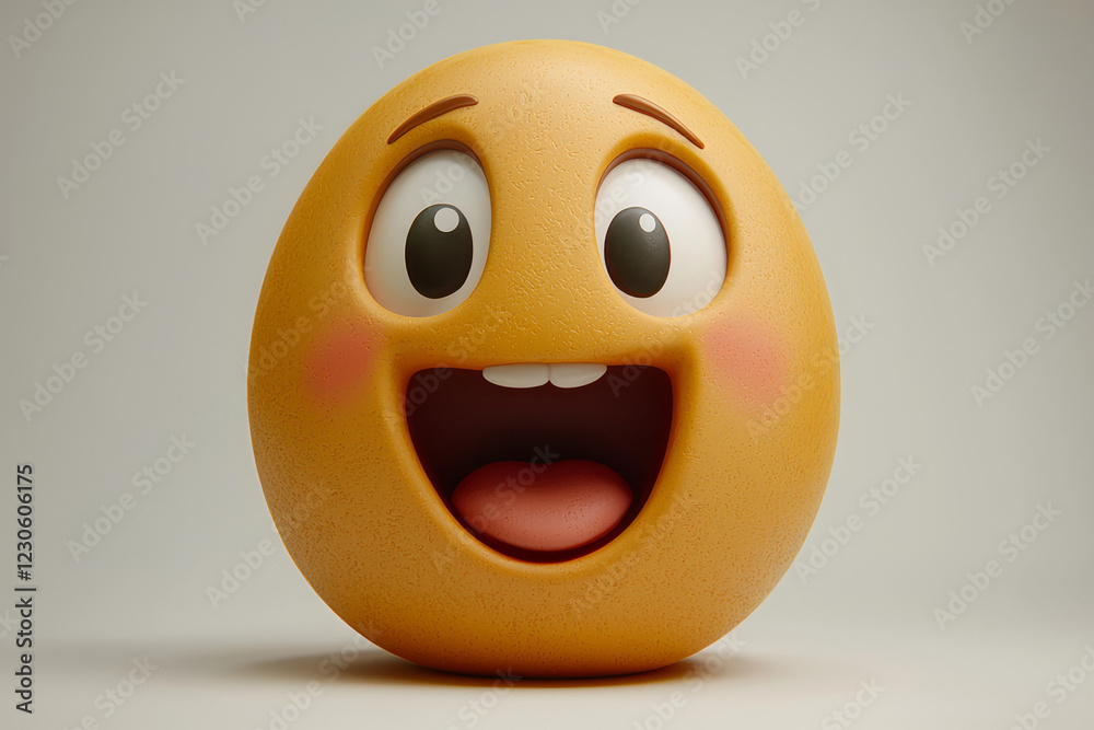 Fototapeta premium Joyful 3D emoticon; wide-eyed, big grin, rosy cheeks.