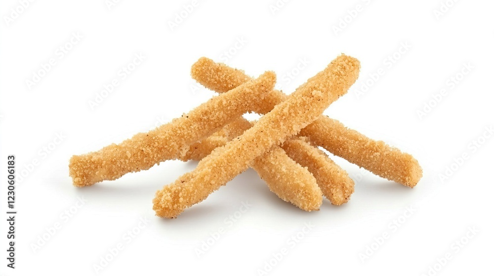 Crispy Breaded Snack Sticks on White Background for Food Photography Crispy Breaded Snack Sticks on White Background for Food Photography