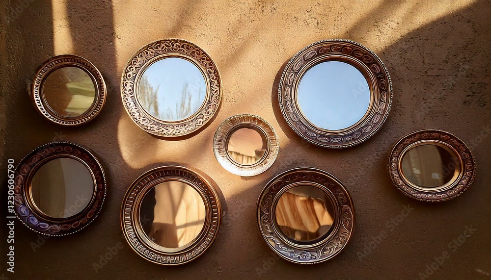 Old antique round mirrors mirror frames on wall multiple Old antique round mirrors mirror frames on wall multiple