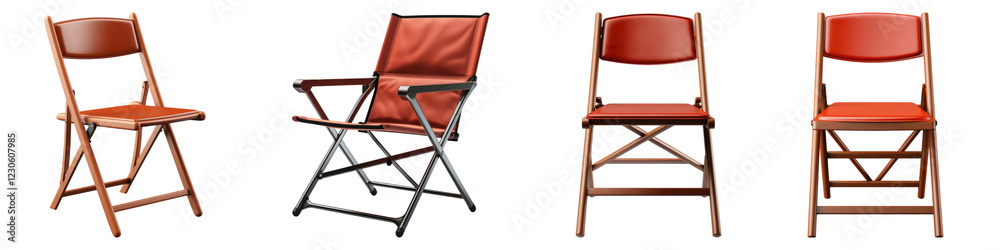 Folding chair isolated on transparent background, PNG, set of Folding chair isolated on transparent background, PNG, set of